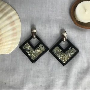 Black Silver Vintage Chunky Acrylic Earrings
